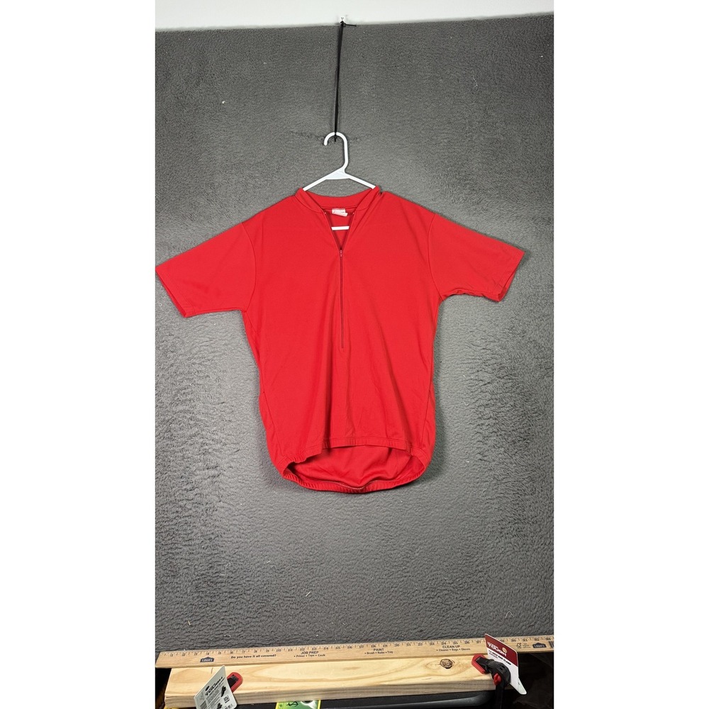 Red Cycling Jersey Shirt Mens‎ Medium Made in USA 100% Polyester Zip Lightweight